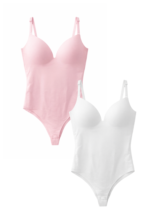 MULTI PACK Seamless Shapewear Bodysuit - White/Pink