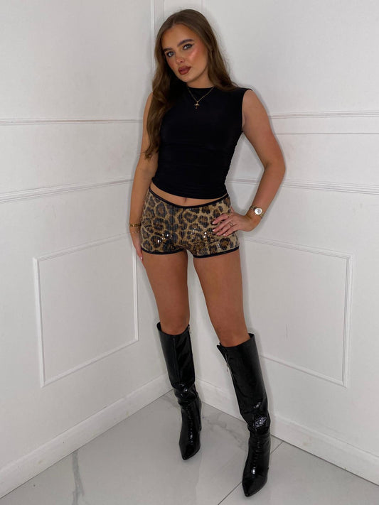 Leopard Sequin Low Waisted Shorts