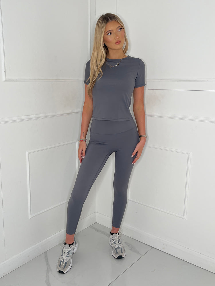 Training Top & Sculpt Energy Leggings Gym Set - Dark Grey