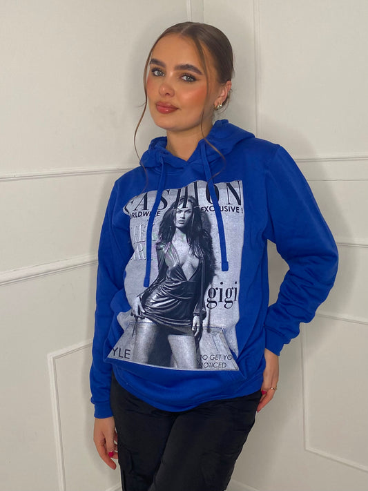 Fashion Print Hoodie - Royal Blue