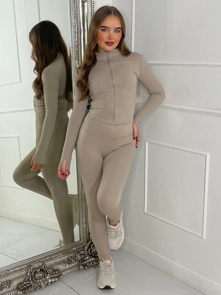 Sculpt Zip Up Jacket & Leggings Set - Beige