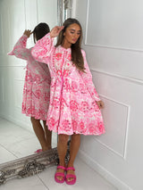 Boho Neon Embellished Dress - Pink