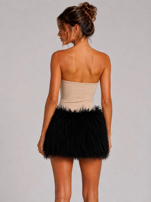 Faux Fur Fluffy Mini Skirt -  Black