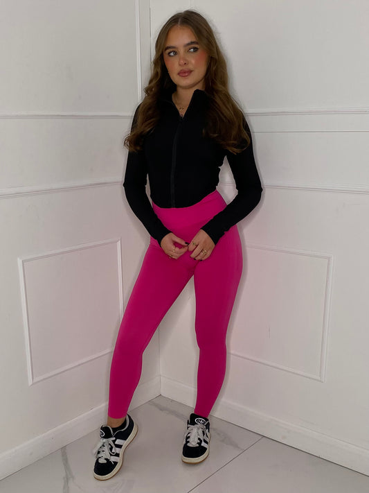 Ruched Bum Gym Leggings - Hot Pink