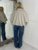 Collared Oversized Bomber Jacket - Cream