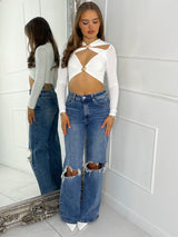 Gold Detail Cut Out Top - White