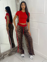 Leopard Print Wide Leg Side Stripe Trousers