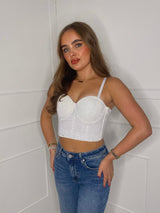 Embellished Padded Cup Crop Corset - White Style 3