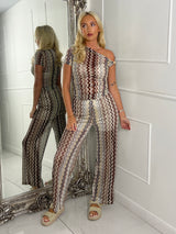 ZigZag Gold Buckle Top & Wide Leg Pants Co-ord - Brown ZigZag