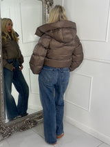 Puffer Coat With Detachable Hood - Taupe