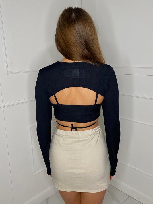 Two Piece Cut Out Crop Top - Black