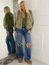 Faux Fur Gilet - Khaki