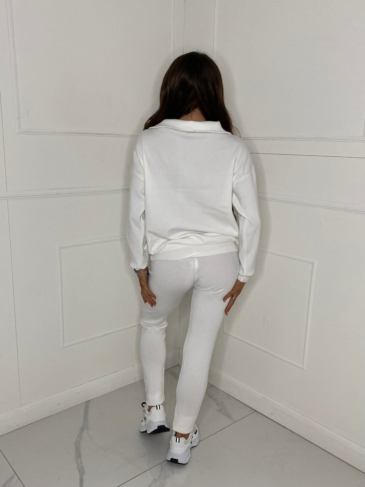 Half Zip Leggings Loungewear -  White