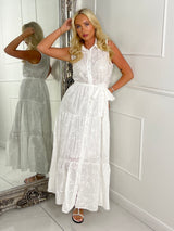 Anglaise Sleeveless Maxi Dress- White