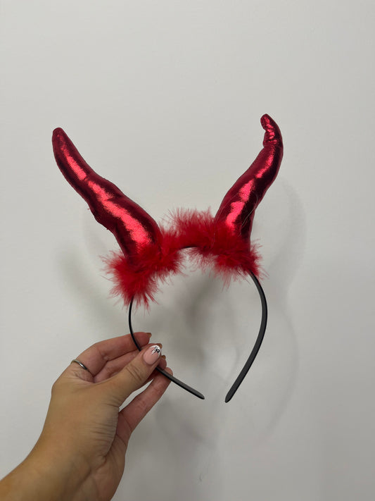 Big Metallic Devil Ears Headband - Red