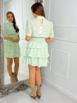 Short Sleeve Textured Frill Dress - Mint