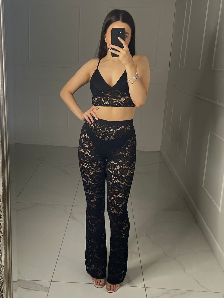 Lace Bra & Flares Co-Ord - Black