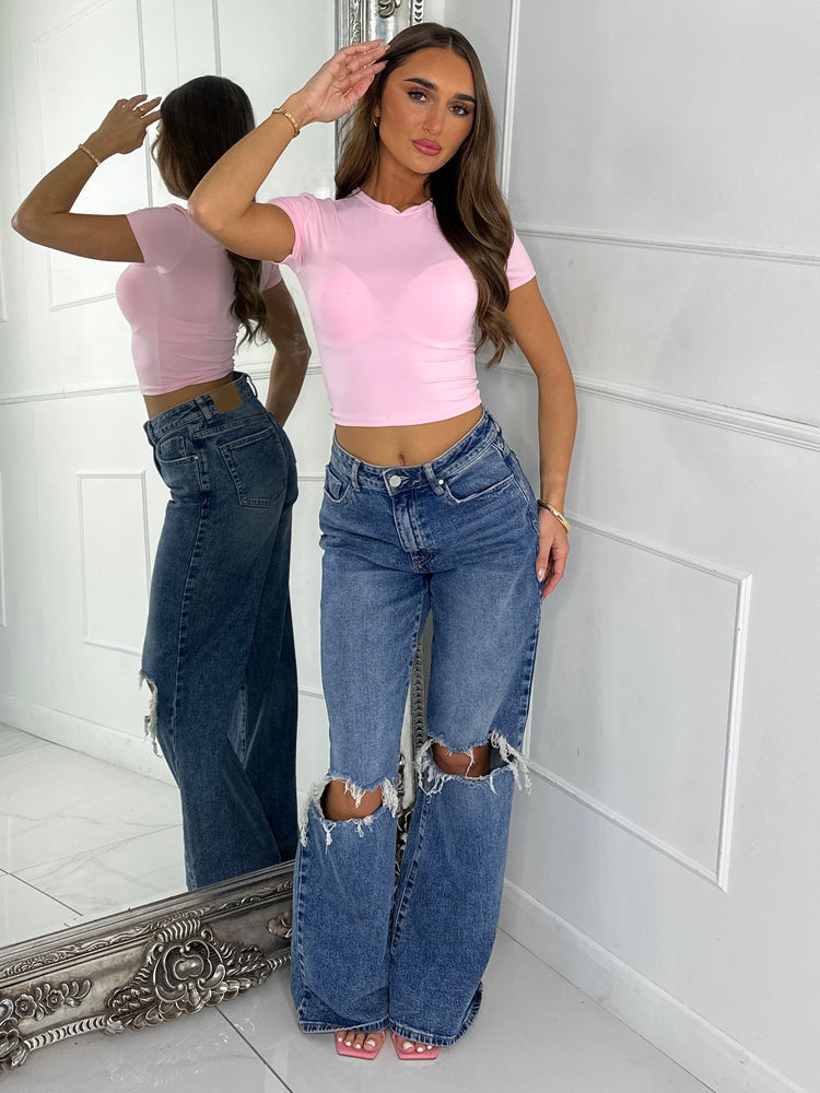 Round Neck Short Sleeve Top Second Skin - Baby Pink