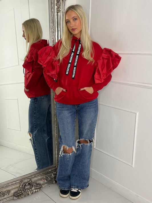 Extreme Frill Oversized Hoodie- All Red