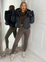 Cropped Puffer Coat With Hood - Black