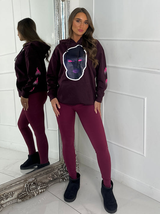 Mask Print Hoodie - Wine