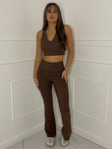 Ribbed Flared Loungesuit - Beige