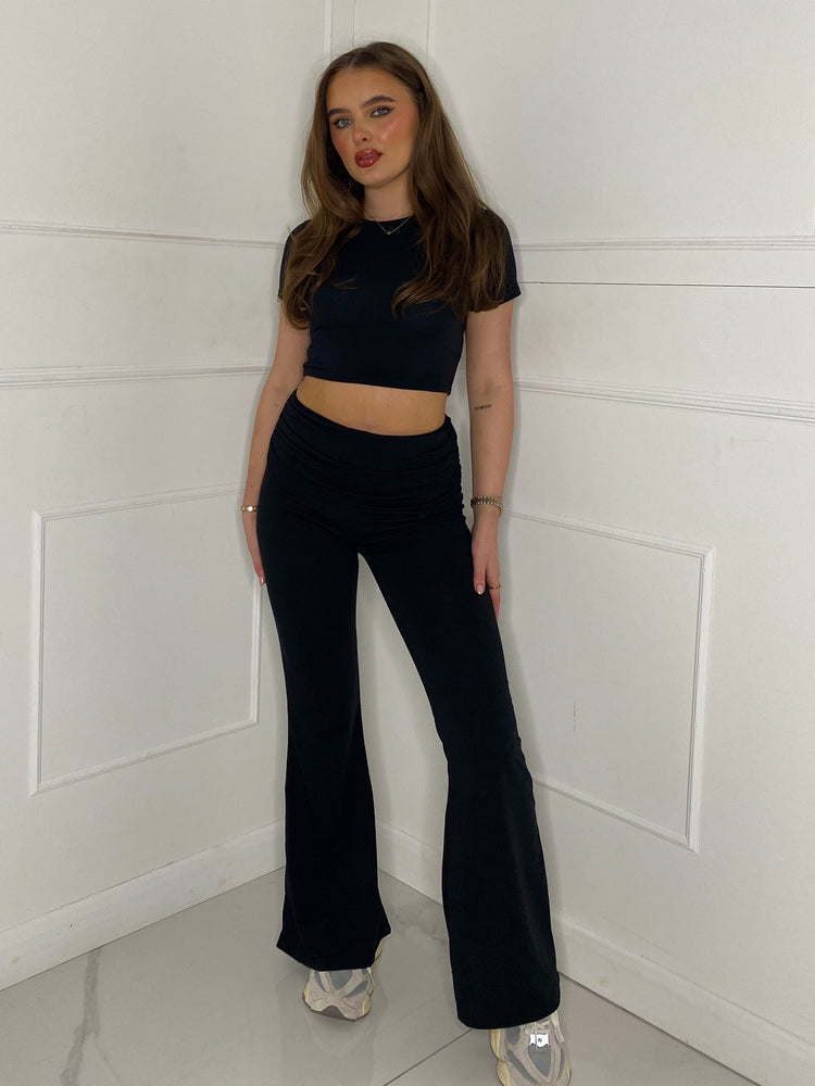 Crop Tee & Fold Over Flares Loungesuit - Black