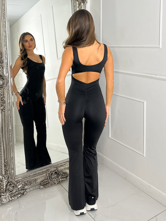 Body Sculpt Jumpsuit With Ruche Bum Detailing - Black