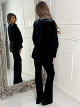 Velvet Diamante Blazer & Flares Set - Black/Silver