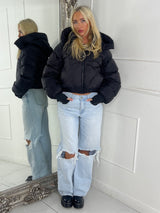 Puffer Coat With Detachable Hood - Black