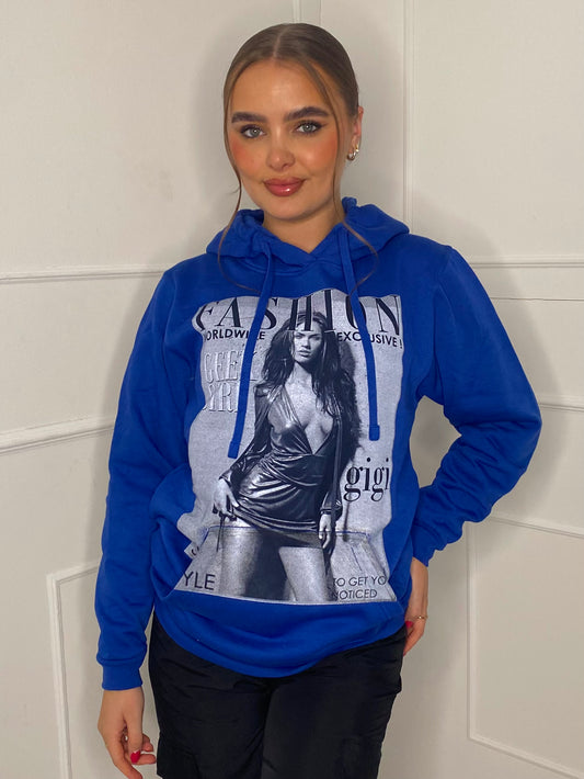 Fashion Print Hoodie - Royal Blue