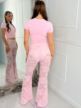 Built In Baby Pink Knicker Underlayer Lace Flares -  Baby Pink