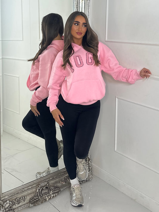 YOGA Textured Slogan Hoodie - Pink