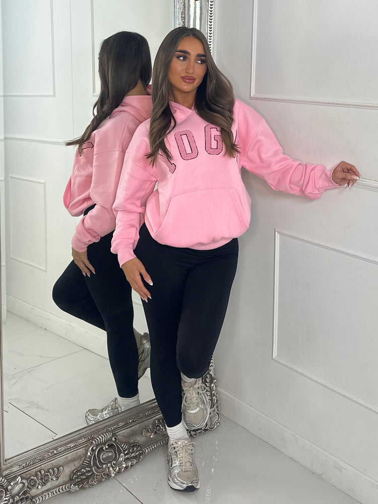 YOGA Textured Slogan Hoodie - Pink