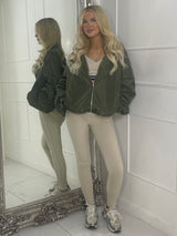 Zip up Puff sleeve oversized windbreaker - Khaki Green