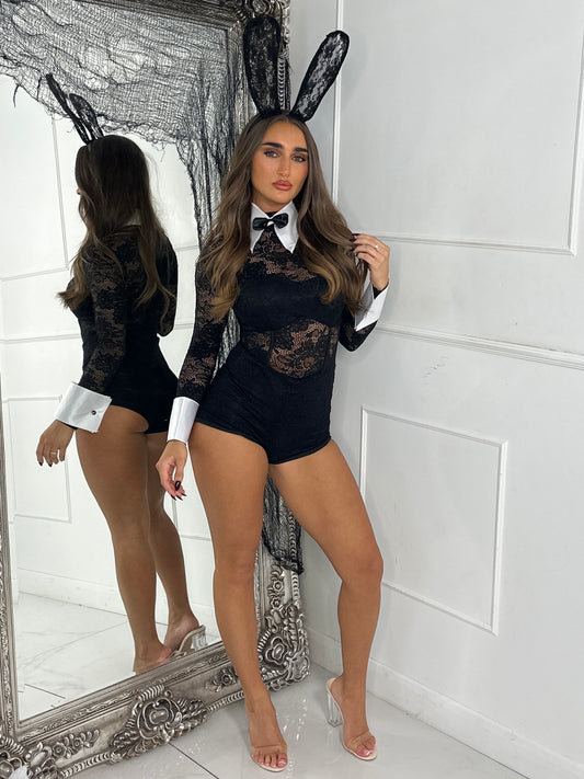 Underlayer Detail Lace Playsuit - Black