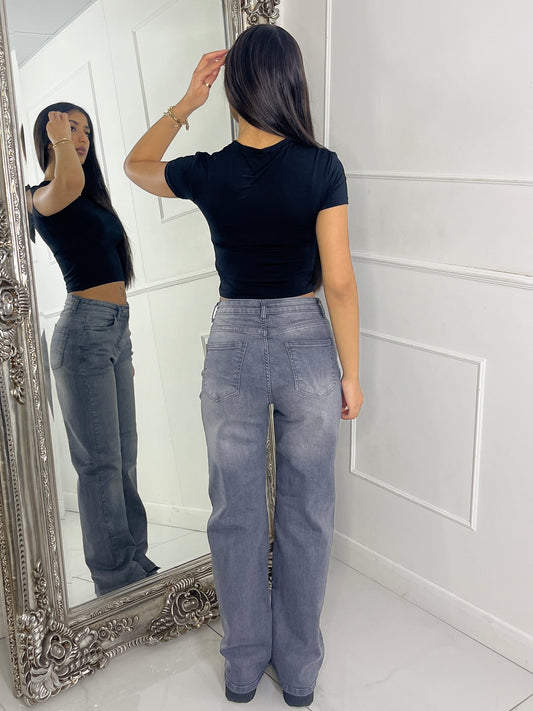 Wide Leg Jeans - Light Grey