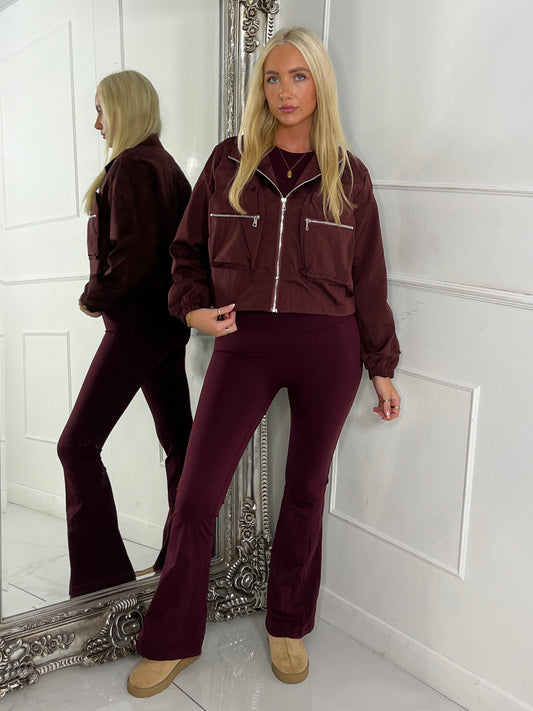 Double pocket Detail Cropped Jacket - Wine