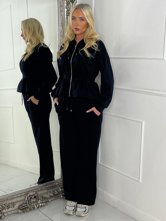 Straight Leg Trousers & Sinch Waist Detail Hoodie Co Ord - Navy