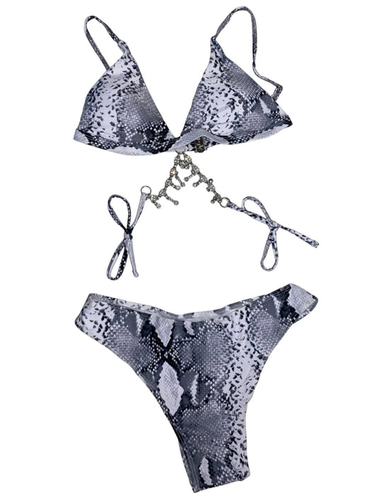 Silver Tastle Detail Bikini - Grey Snake