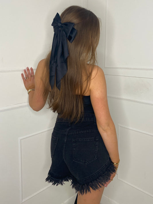 Large Hair Bow - Single Fabric Black satin
