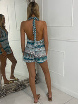 Halterneck Zigzag Playsuit - Multi 5