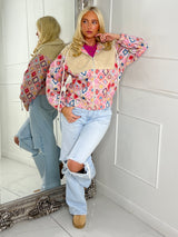 Aztec Print Zip Up Fleece Jacket - Beige / Multi