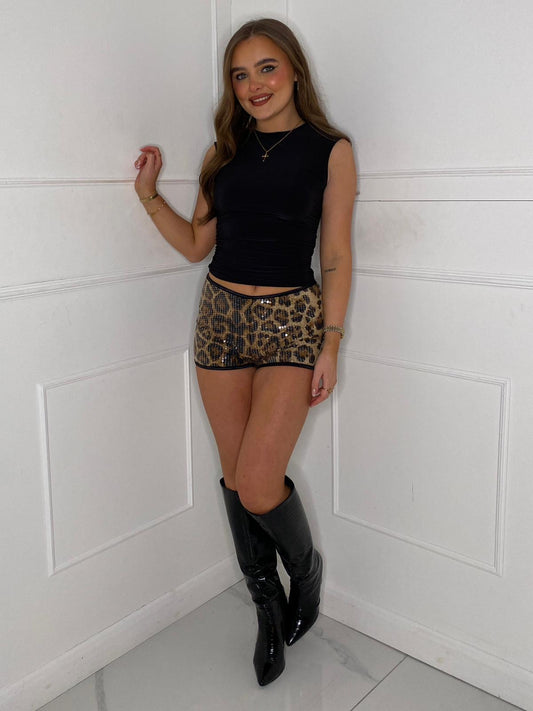 Leopard Sequin Low Waisted Shorts