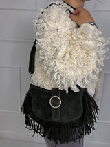 Suede Silver Buckle Detail Tassle Bag - Khaki