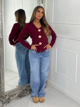 V Neck Sea Shell Detail Long Sleeve Jumper - Wine