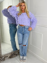 Soft Fluffy Loop Detail Cardigan - Lilac