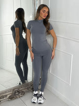 High Neck Second Skin Top & Sculpt Panel Leggings - Charcoal Grey