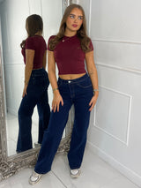 Round Neck Short Sleeve Top Second Skin - Wine