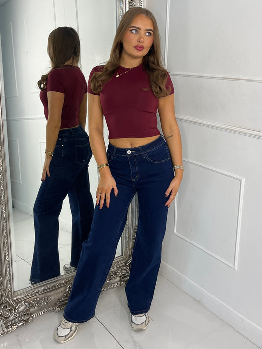 Round Neck Short Sleeve Top Second Skin - Wine